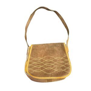 Vintage Brown Suede Boho Saddle Bag Purse Tote Cross Body Festival Boho Hipster
